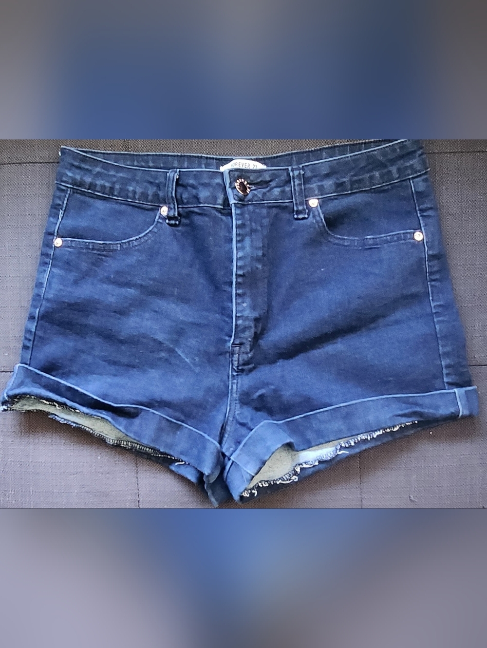 Forever 21 Dark Blue High-Rise Roll Cuff Denim Shorts. Size 8/29.